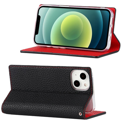 For iPhone 13 Litchi Texture Genuine Leather Phone Case With Lanyard & Holder & Card Slots & Wallet(Black) - iPhone 13 Cases by buy2fix | Online Shopping UK | buy2fix