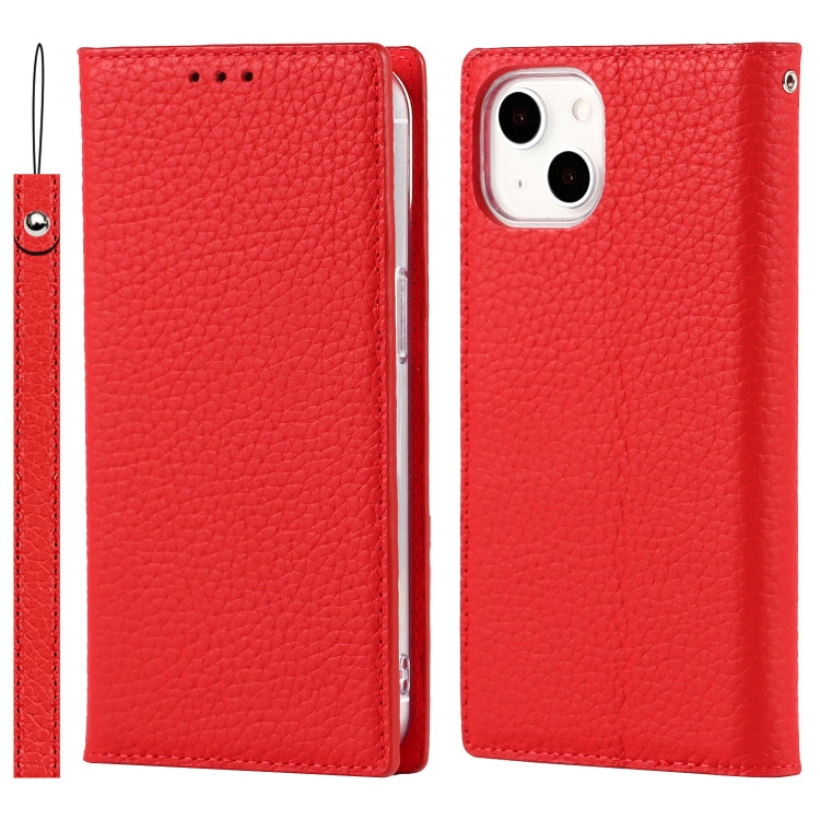 For iPhone 13 Litchi Texture Genuine Leather Phone Case With Lanyard & Holder & Card Slots & Wallet(Red) - iPhone 13 Cases by buy2fix | Online Shopping UK | buy2fix