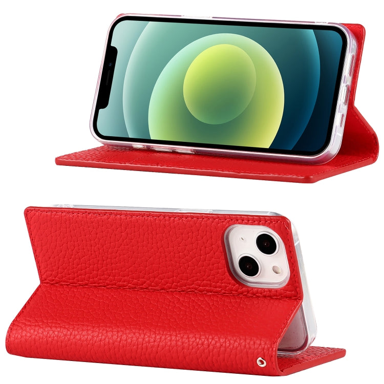 For iPhone 13 Litchi Texture Genuine Leather Phone Case With Lanyard & Holder & Card Slots & Wallet(Red) - iPhone 13 Cases by buy2fix | Online Shopping UK | buy2fix