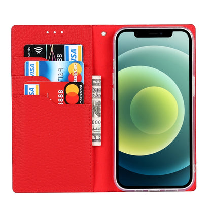 For iPhone 13 Litchi Texture Genuine Leather Phone Case With Lanyard & Holder & Card Slots & Wallet(Red) - iPhone 13 Cases by buy2fix | Online Shopping UK | buy2fix