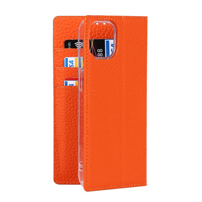 For iPhone 13 Litchi Texture Genuine Leather Phone Case With Lanyard & Holder & Card Slots & Wallet(Orange) - iPhone 13 Cases by buy2fix | Online Shopping UK | buy2fix