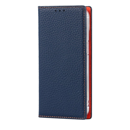 For iPhone 13 Litchi Texture Genuine Leather Phone Case With Lanyard & Holder & Card Slots & Wallet(Dark Blue) - iPhone 13 Cases by buy2fix | Online Shopping UK | buy2fix