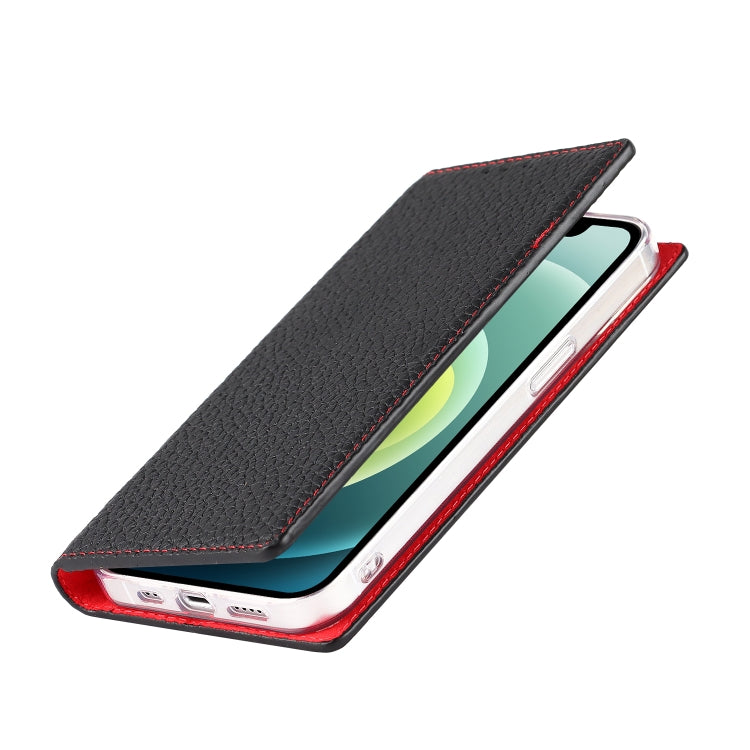 For iPhone 13 mini Litchi Texture Genuine Leather Phone Case With Lanyard & Holder & Card Slots & Wallet (Black) - iPhone 13 mini Cases by buy2fix | Online Shopping UK | buy2fix