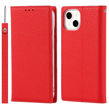 For iPhone 13 mini Litchi Texture Genuine Leather Phone Case With Lanyard & Holder & Card Slots & Wallet (Red) - iPhone 13 mini Cases by buy2fix | Online Shopping UK | buy2fix