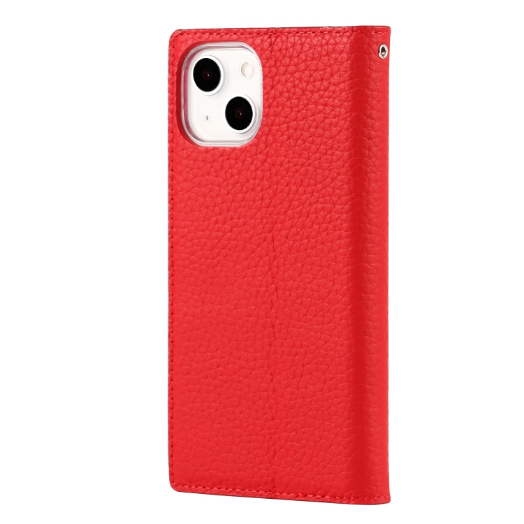 For iPhone 13 mini Litchi Texture Genuine Leather Phone Case With Lanyard & Holder & Card Slots & Wallet (Red) - iPhone 13 mini Cases by buy2fix | Online Shopping UK | buy2fix