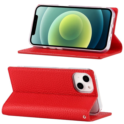 For iPhone 13 mini Litchi Texture Genuine Leather Phone Case With Lanyard & Holder & Card Slots & Wallet (Red) - iPhone 13 mini Cases by buy2fix | Online Shopping UK | buy2fix