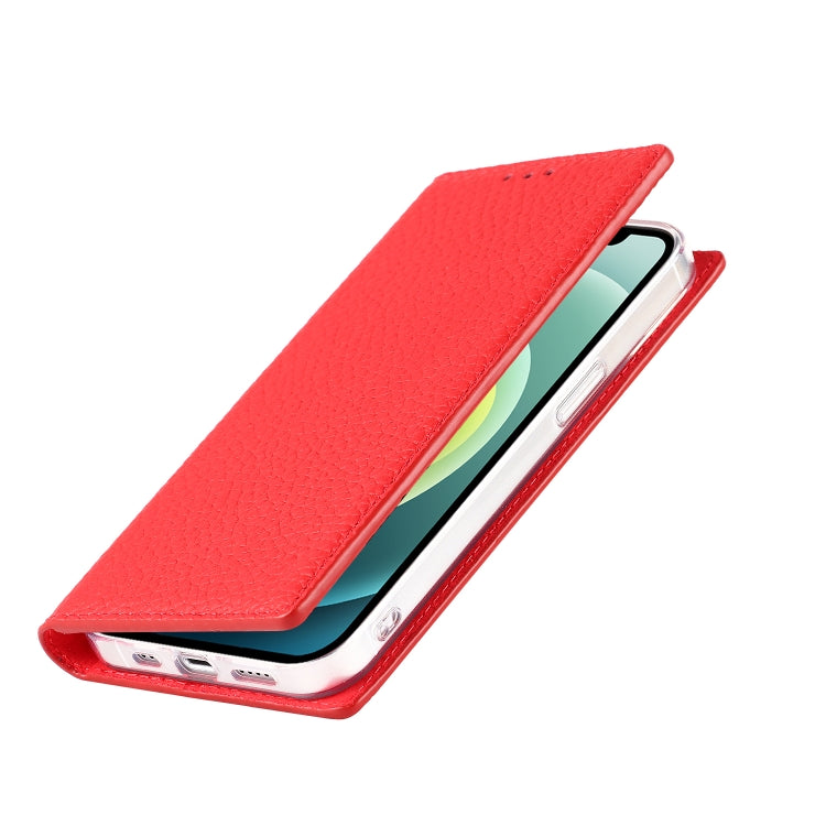 For iPhone 13 mini Litchi Texture Genuine Leather Phone Case With Lanyard & Holder & Card Slots & Wallet (Red) - iPhone 13 mini Cases by buy2fix | Online Shopping UK | buy2fix