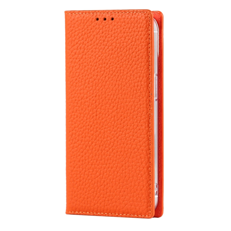 For iPhone 13 mini Litchi Texture Genuine Leather Phone Case With Lanyard & Holder & Card Slots & Wallet (Orange) - iPhone 13 mini Cases by buy2fix | Online Shopping UK | buy2fix