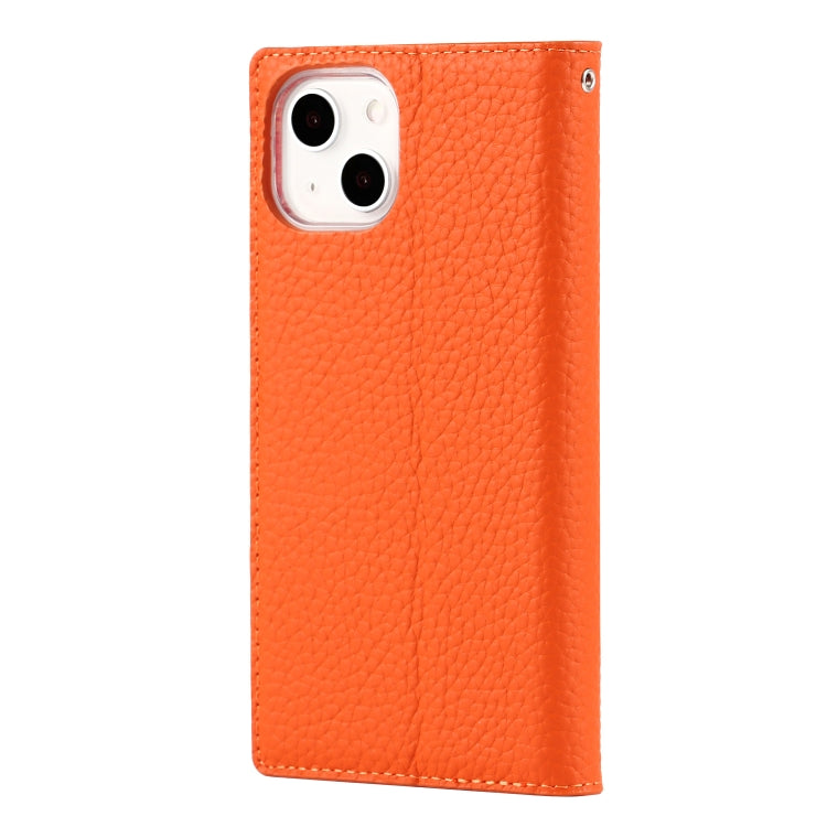 For iPhone 13 mini Litchi Texture Genuine Leather Phone Case With Lanyard & Holder & Card Slots & Wallet (Orange) - iPhone 13 mini Cases by buy2fix | Online Shopping UK | buy2fix
