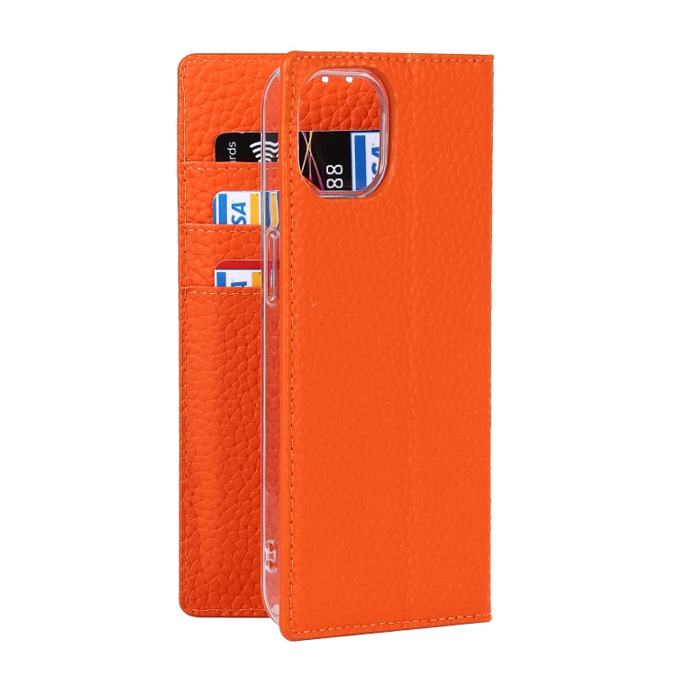 For iPhone 13 mini Litchi Texture Genuine Leather Phone Case With Lanyard & Holder & Card Slots & Wallet (Orange) - iPhone 13 mini Cases by buy2fix | Online Shopping UK | buy2fix