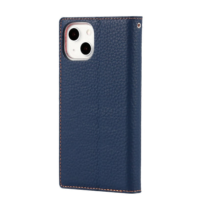 For iPhone 13 mini Litchi Texture Genuine Leather Phone Case With Lanyard & Holder & Card Slots & Wallet (Dark Blue) - iPhone 13 mini Cases by buy2fix | Online Shopping UK | buy2fix