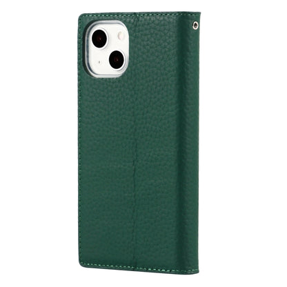 For iPhone 13 mini Litchi Texture Genuine Leather Phone Case With Lanyard & Holder & Card Slots & Wallet (Dark Green) - iPhone 13 mini Cases by buy2fix | Online Shopping UK | buy2fix