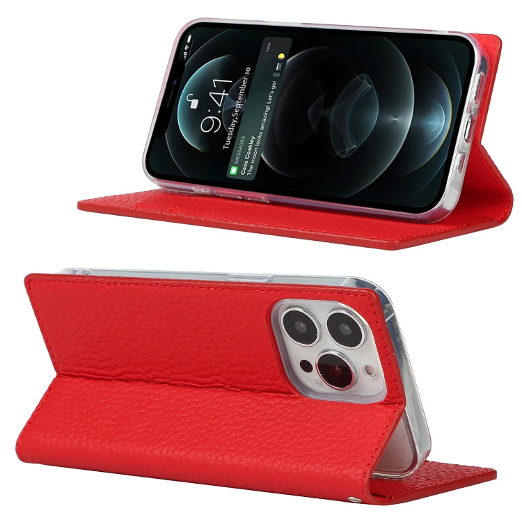 For iPhone 13 Pro Litchi Texture Genuine Leather Phone Case With Lanyard & Holder & Card Slots & Wallet (Red) - iPhone 13 Pro Cases by buy2fix | Online Shopping UK | buy2fix