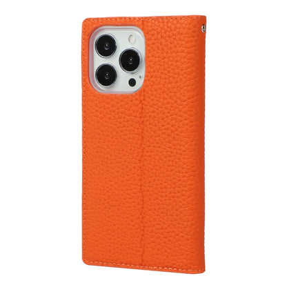 For iPhone 13 Pro Litchi Texture Genuine Leather Phone Case With Lanyard & Holder & Card Slots & Wallet (Orange) - iPhone 13 Pro Cases by buy2fix | Online Shopping UK | buy2fix
