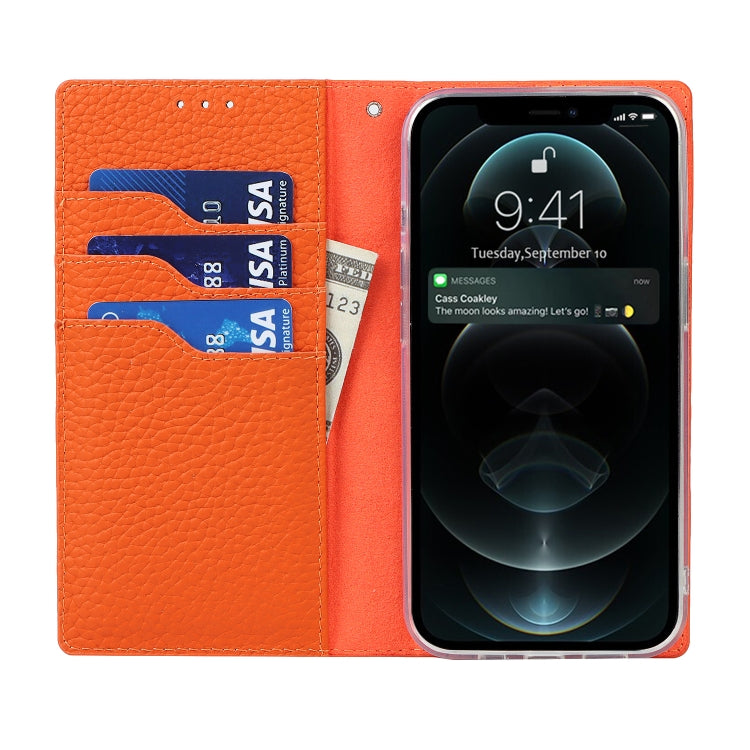 For iPhone 13 Pro Litchi Texture Genuine Leather Phone Case With Lanyard & Holder & Card Slots & Wallet (Orange) - iPhone 13 Pro Cases by buy2fix | Online Shopping UK | buy2fix