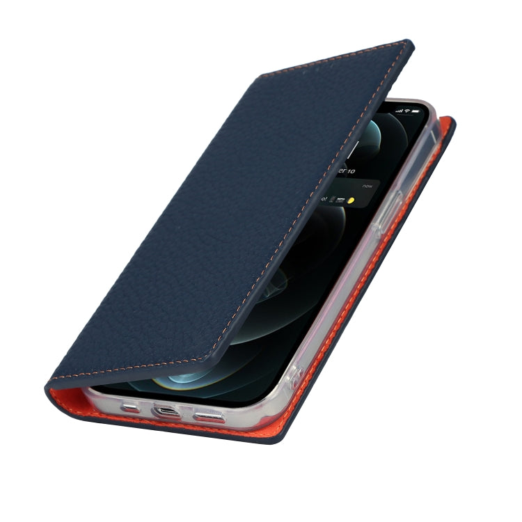 For iPhone 13 Pro Litchi Texture Genuine Leather Phone Case With Lanyard & Holder & Card Slots & Wallet (Dark Blue) - iPhone 13 Pro Cases by buy2fix | Online Shopping UK | buy2fix