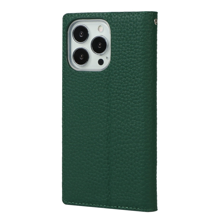 For iPhone 13 Pro Litchi Texture Genuine Leather Phone Case With Lanyard & Holder & Card Slots & Wallet (Dark Green) - iPhone 13 Pro Cases by buy2fix | Online Shopping UK | buy2fix
