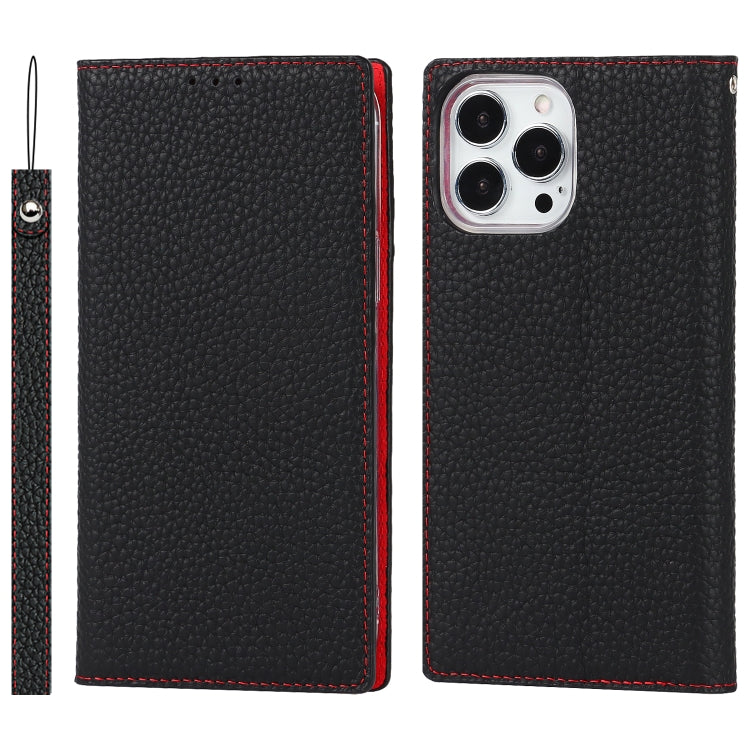 For iPhone 13 Pro Max Litchi Texture Genuine Leather Phone Case With Lanyard & Holder & Card Slots & Wallet (Black) - iPhone 13 Pro Max Cases by buy2fix | Online Shopping UK | buy2fix