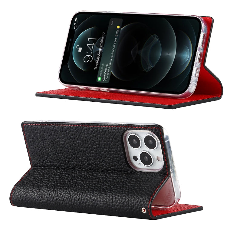 For iPhone 13 Pro Max Litchi Texture Genuine Leather Phone Case With Lanyard & Holder & Card Slots & Wallet (Black) - iPhone 13 Pro Max Cases by buy2fix | Online Shopping UK | buy2fix