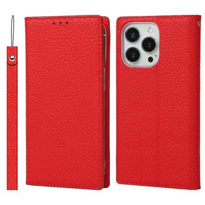 For iPhone 13 Pro Max Litchi Texture Genuine Leather Phone Case With Lanyard & Holder & Card Slots & Wallet (Red) - iPhone 13 Pro Max Cases by buy2fix | Online Shopping UK | buy2fix