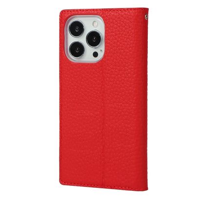 For iPhone 13 Pro Max Litchi Texture Genuine Leather Phone Case With Lanyard & Holder & Card Slots & Wallet (Red) - iPhone 13 Pro Max Cases by buy2fix | Online Shopping UK | buy2fix
