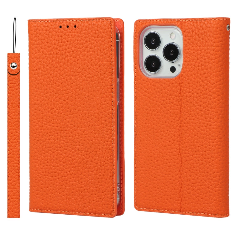 For iPhone 13 Pro Max Litchi Texture Genuine Leather Phone Case With Lanyard & Holder & Card Slots & Wallet (Orange) - iPhone 13 Pro Max Cases by buy2fix | Online Shopping UK | buy2fix