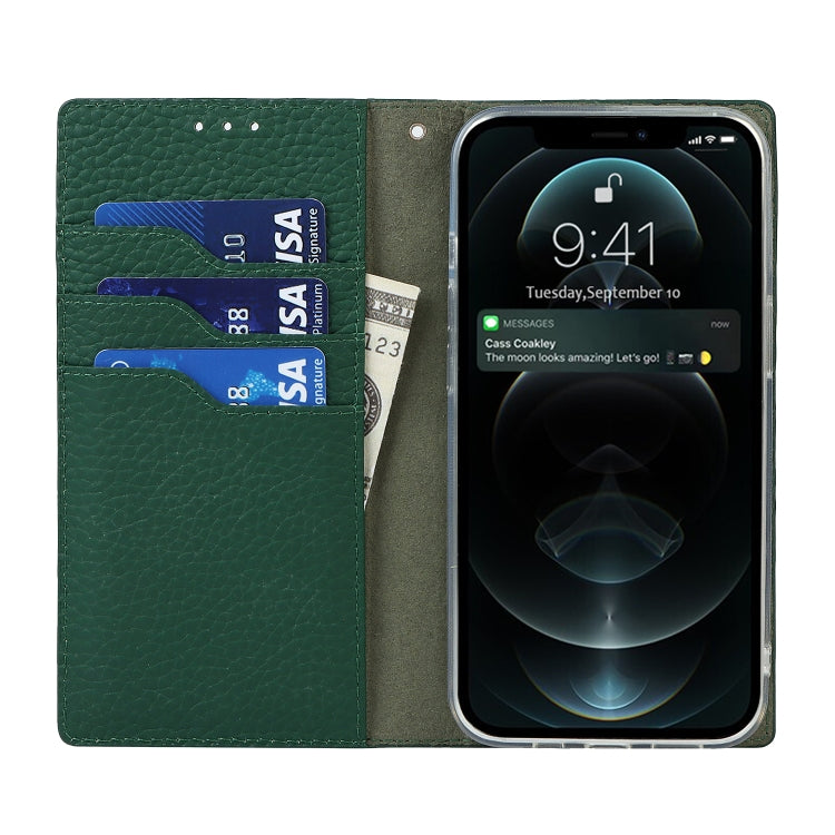For iPhone 13 Pro Max Litchi Texture Genuine Leather Phone Case With Lanyard & Holder & Card Slots & Wallet (Dark Green) - iPhone 13 Pro Max Cases by buy2fix | Online Shopping UK | buy2fix