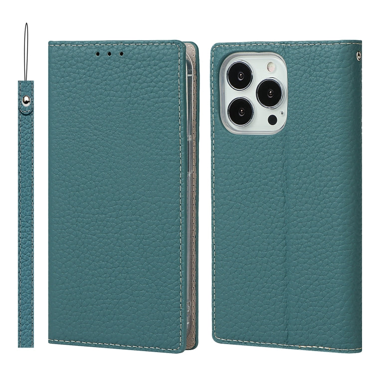 For iPhone 13 Pro Max Litchi Texture Genuine Leather Phone Case With Lanyard & Holder & Card Slots & Wallet (Sky Blue) - iPhone 13 Pro Max Cases by buy2fix | Online Shopping UK | buy2fix