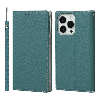 For iPhone 13 Pro Max Litchi Texture Genuine Leather Phone Case With Lanyard & Holder & Card Slots & Wallet (Sky Blue) - iPhone 13 Pro Max Cases by buy2fix | Online Shopping UK | buy2fix