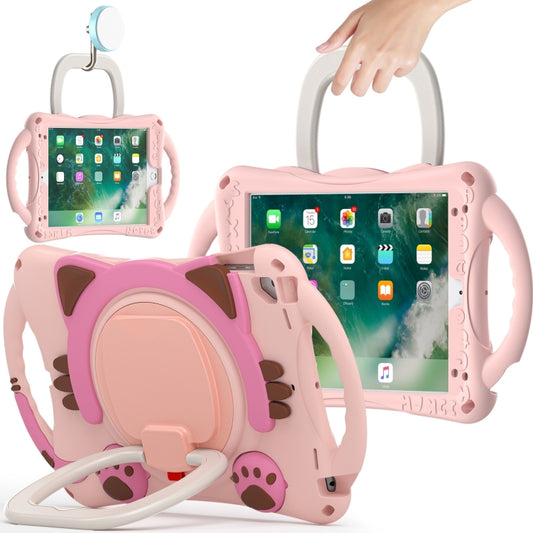 Cute Cat King Kids Shockproof Silicone Tablet Case with Holder & Shoulder Strap & Handle For iPad 9.7 2018 / 2017 / Air / Air 2 / Pro 9.7(Pink) - iPad 9.7 (2018) & (2017) Cases by buy2fix | Online Shopping UK | buy2fix