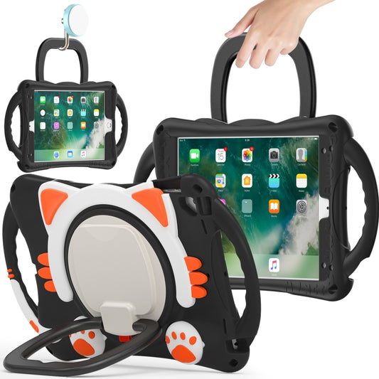 Cute Cat King Kids Shockproof Silicone Tablet Case with Holder & Shoulder Strap & Handle For iPad 9.7 2018 / 2017 / Air / Air 2 / Pro 9.7(Black Orange) - iPad 9.7 (2018) & (2017) Cases by buy2fix | Online Shopping UK | buy2fix