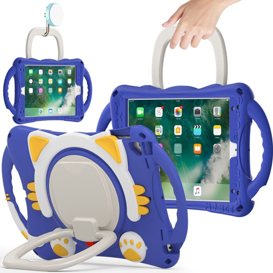 Cute Cat King Kids Shockproof Silicone Tablet Case with Holder & Shoulder Strap & Handle For iPad 9.7 2018 / 2017 / Air / Air 2 / Pro 9.7(Dark Blue) - iPad 9.7 (2018) & (2017) Cases by buy2fix | Online Shopping UK | buy2fix