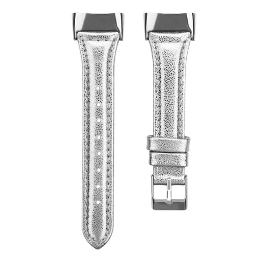 For Fitbit Charge 5 FC5-18 Leather Strap Watch Band, Size:S(Silver) - Watch Bands by buy2fix | Online Shopping UK | buy2fix