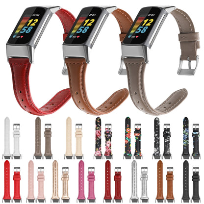 For Fitbit Charge 5 FC5-18 Leather Strap Watch Band, Size:S(Silver) - Watch Bands by buy2fix | Online Shopping UK | buy2fix