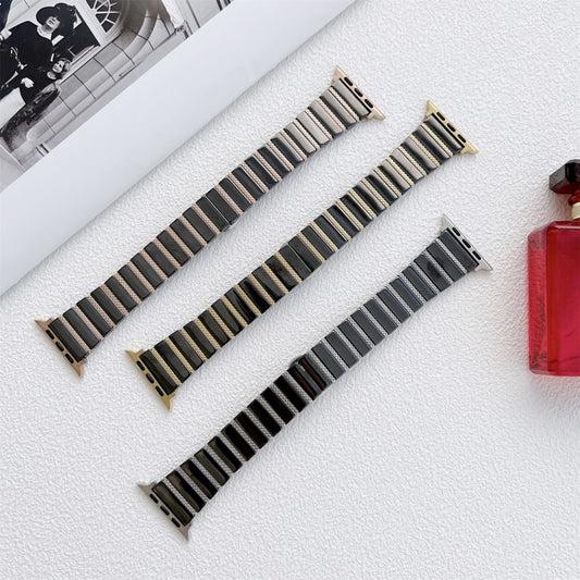Ceramic One-bead Steel Strap Watch Band For Apple Watch Series 9&8&7 41mm / SE 3&SE 2&6&SE&5&4 40mm / 3&2&1 38mm(Black Rose Gold) by buy2fix