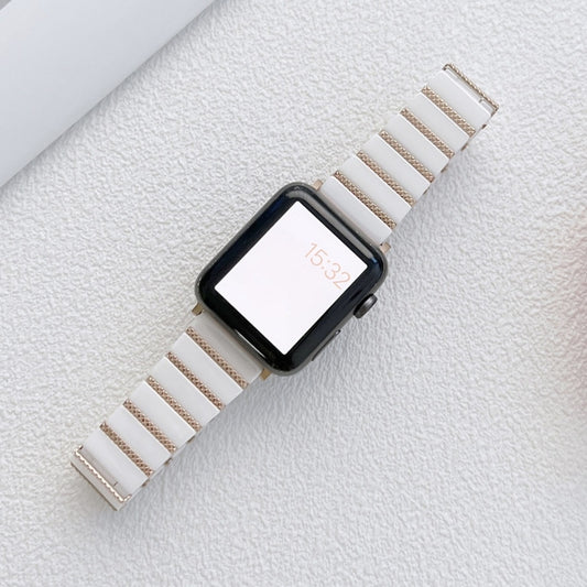 Ceramic One-bead Steel Strap Watch Band For Apple Watch Series 9&8&7 41mm / SE 3&SE 2&6&SE&5&4 40mm / 3&2&1 38mm(White Rose Gold) by buy2fix