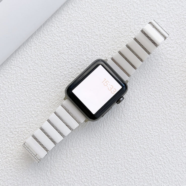 Ceramic One-bead Steel Strap Watch Band For Apple Watch Series 9&8&7 41mm / SE 3&SE 2&6&SE&5&4 40mm / 3&2&1 38mm(White Silver) by buy2fix