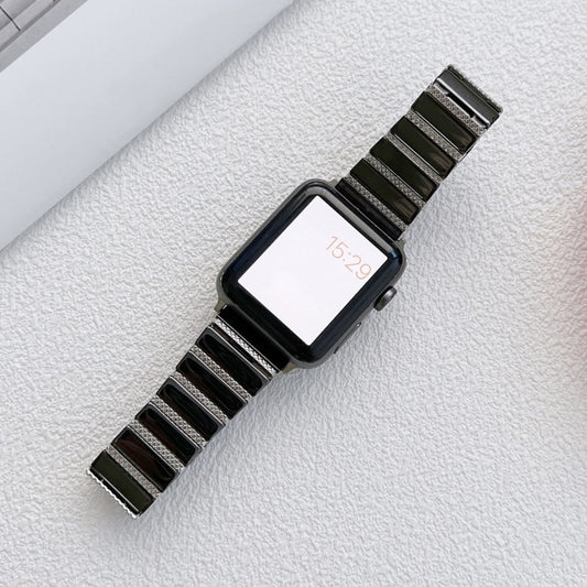 Ceramic One-bead Steel Strap Watch Band For Apple Watch Ultra 49mm&Watch Ultra 2 49mm / Series 9&8&7 45mm / SE 3&SE 2&6&SE&5&4 44mm / 3&2&1 42mm(Black Silver) by buy2fix