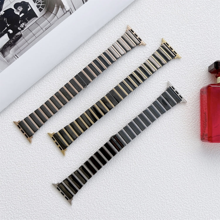 Ceramic One-bead Steel Strap Watch Band For Apple Watch Ultra 49mm&Watch Ultra 2 49mm / Series 9&8&7 45mm / SE 3&SE 2&6&SE&5&4 44mm / 3&2&1 42mm(Black Gold) by buy2fix