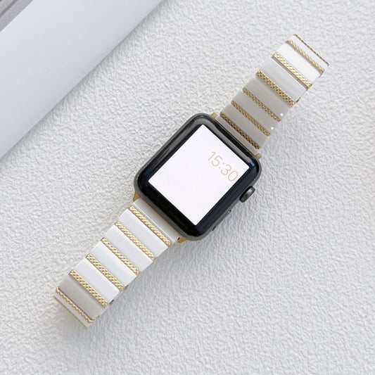 Ceramic One-bead Steel Strap Watch Band For Apple Watch Ultra 49mm&Watch Ultra 2 49mm / Series 9&8&7 45mm / SE 3&SE 2&6&SE&5&4 44mm / 3&2&1 42mm(White Gold) by buy2fix