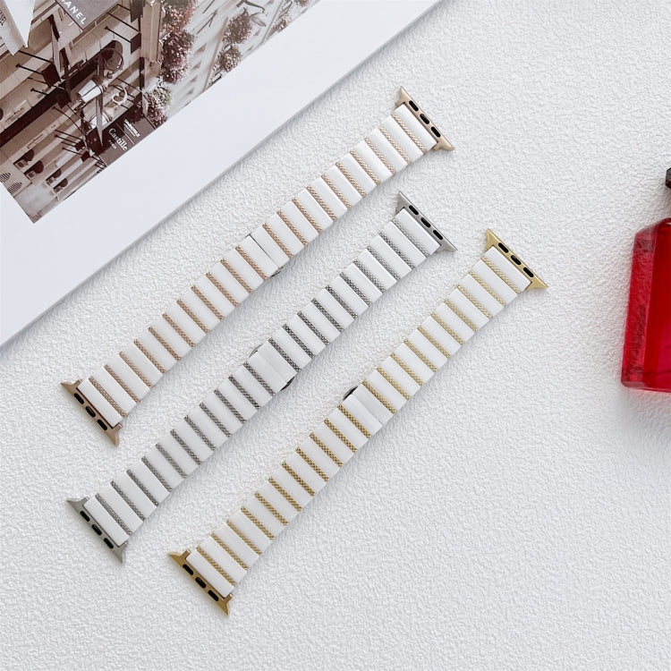 Ceramic One-bead Steel Strap Watch Band For Apple Watch Ultra 49mm&Watch Ultra 2 49mm / Series 9&8&7 45mm / SE 3&SE 2&6&SE&5&4 44mm / 3&2&1 42mm(White Rose Gold) by buy2fix