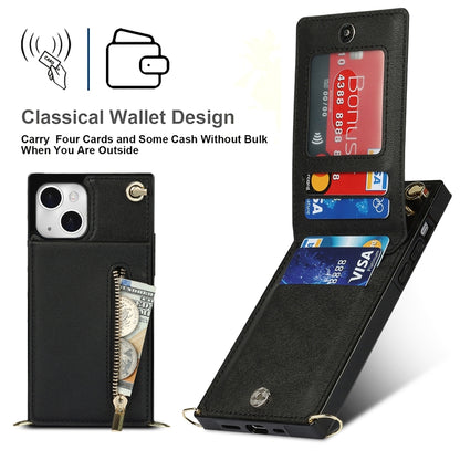 For iPhone 13 mini Cross-body Zipper Square Phone Case with Holder (Black) - iPhone 13 mini Cases by buy2fix | Online Shopping UK | buy2fix