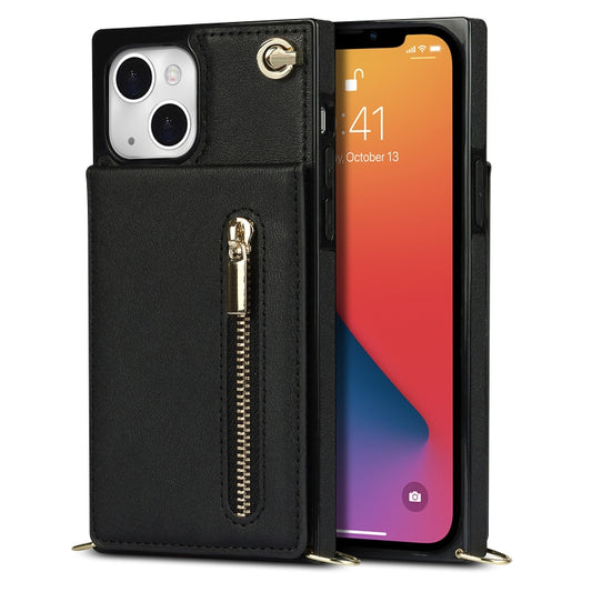 For iPhone 13 Cross-body Zipper Square Phone Case with Holder(Black) - iPhone 13 Cases by buy2fix | Online Shopping UK | buy2fix