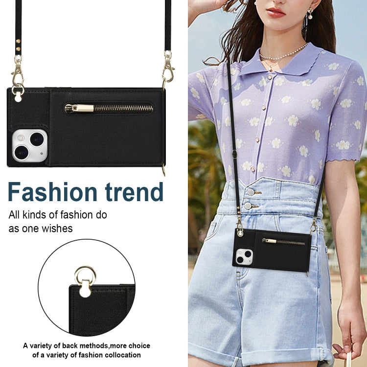 For iPhone 13 Cross-body Zipper Square Phone Case with Holder(Black) - iPhone 13 Cases by buy2fix | Online Shopping UK | buy2fix