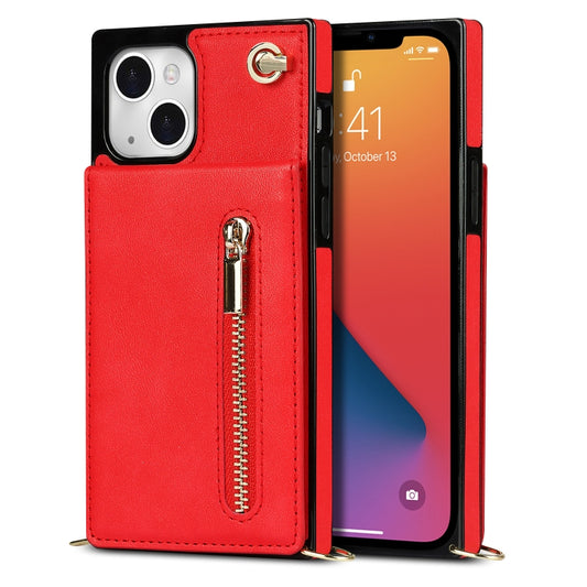 For iPhone 13 Cross-body Zipper Square Phone Case with Holder(Red) - iPhone 13 Cases by buy2fix | Online Shopping UK | buy2fix