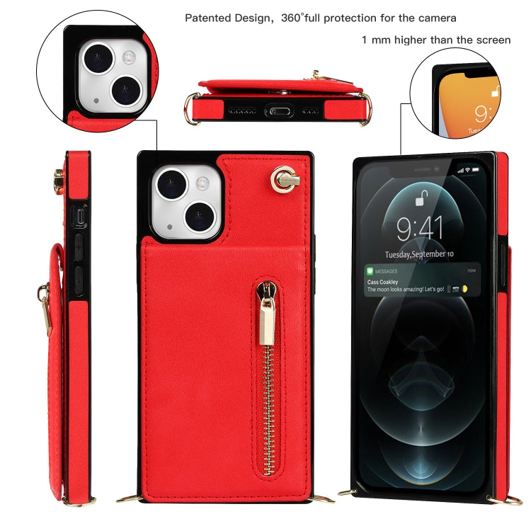 For iPhone 13 Cross-body Zipper Square Phone Case with Holder(Red) - iPhone 13 Cases by buy2fix | Online Shopping UK | buy2fix