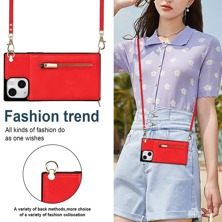 For iPhone 13 Cross-body Zipper Square Phone Case with Holder(Red) - iPhone 13 Cases by buy2fix | Online Shopping UK | buy2fix