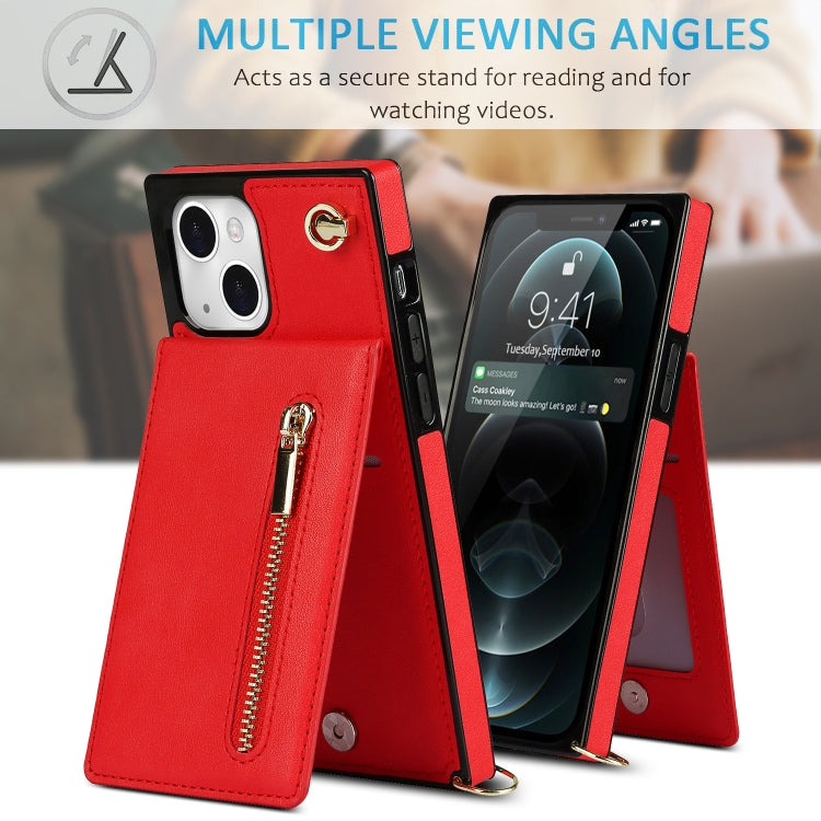 For iPhone 13 Cross-body Zipper Square Phone Case with Holder(Red) - iPhone 13 Cases by buy2fix | Online Shopping UK | buy2fix