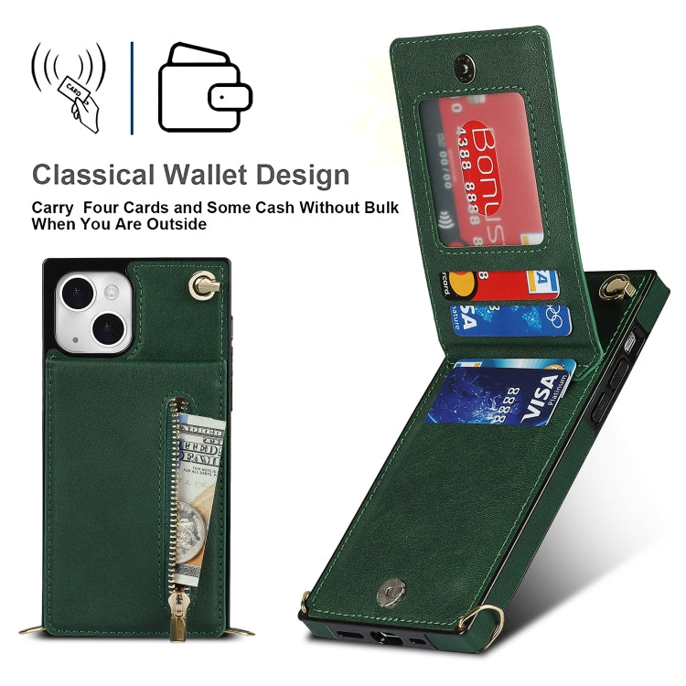 For iPhone 13 Cross-body Zipper Square Phone Case with Holder(Green) - iPhone 13 Cases by buy2fix | Online Shopping UK | buy2fix