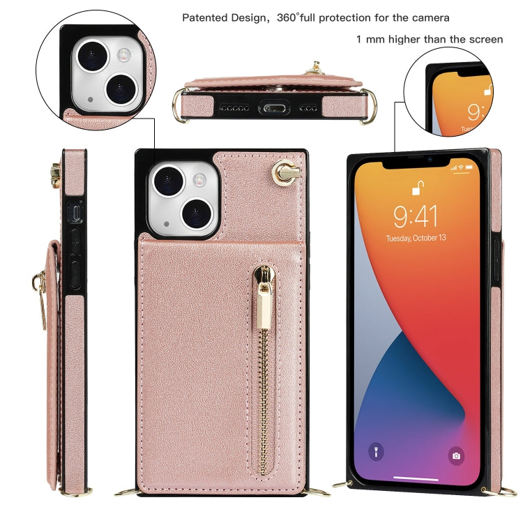 For iPhone 13 Cross-body Zipper Square Phone Case with Holder(Rose Gold) - iPhone 13 Cases by buy2fix | Online Shopping UK | buy2fix